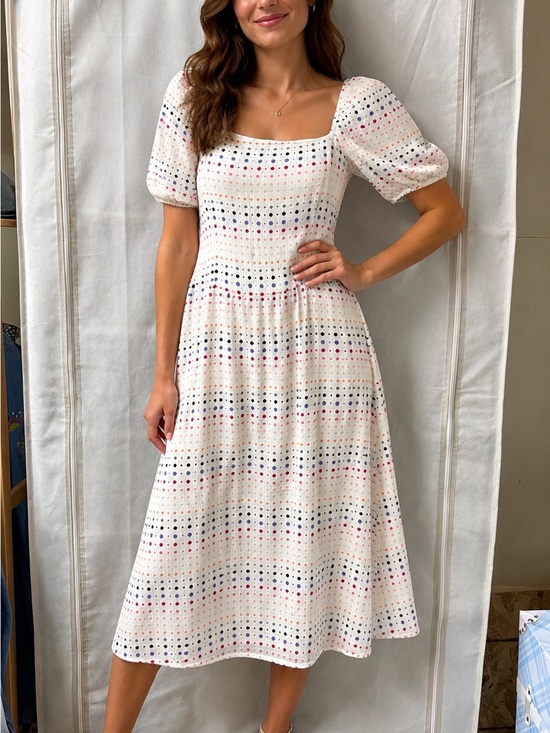 LOFT Dresses & Skirts - LOFT White Eyelet Midi Dress with Color Dot Detail